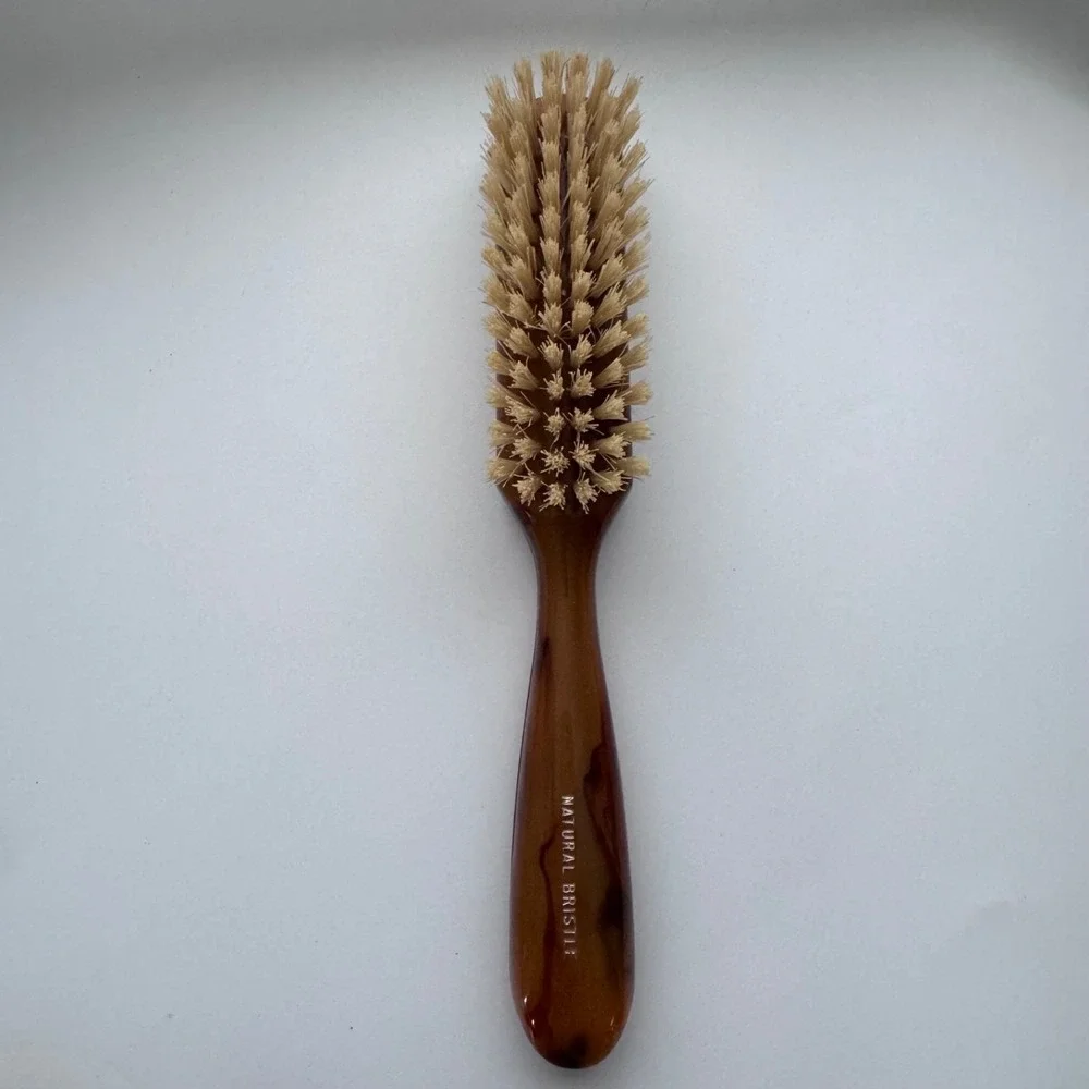 Avon Natural Bristle Hair Brush 8" Butterscotch Dark Caramel Swirl w/ Box VTG - Picture 3 of 12